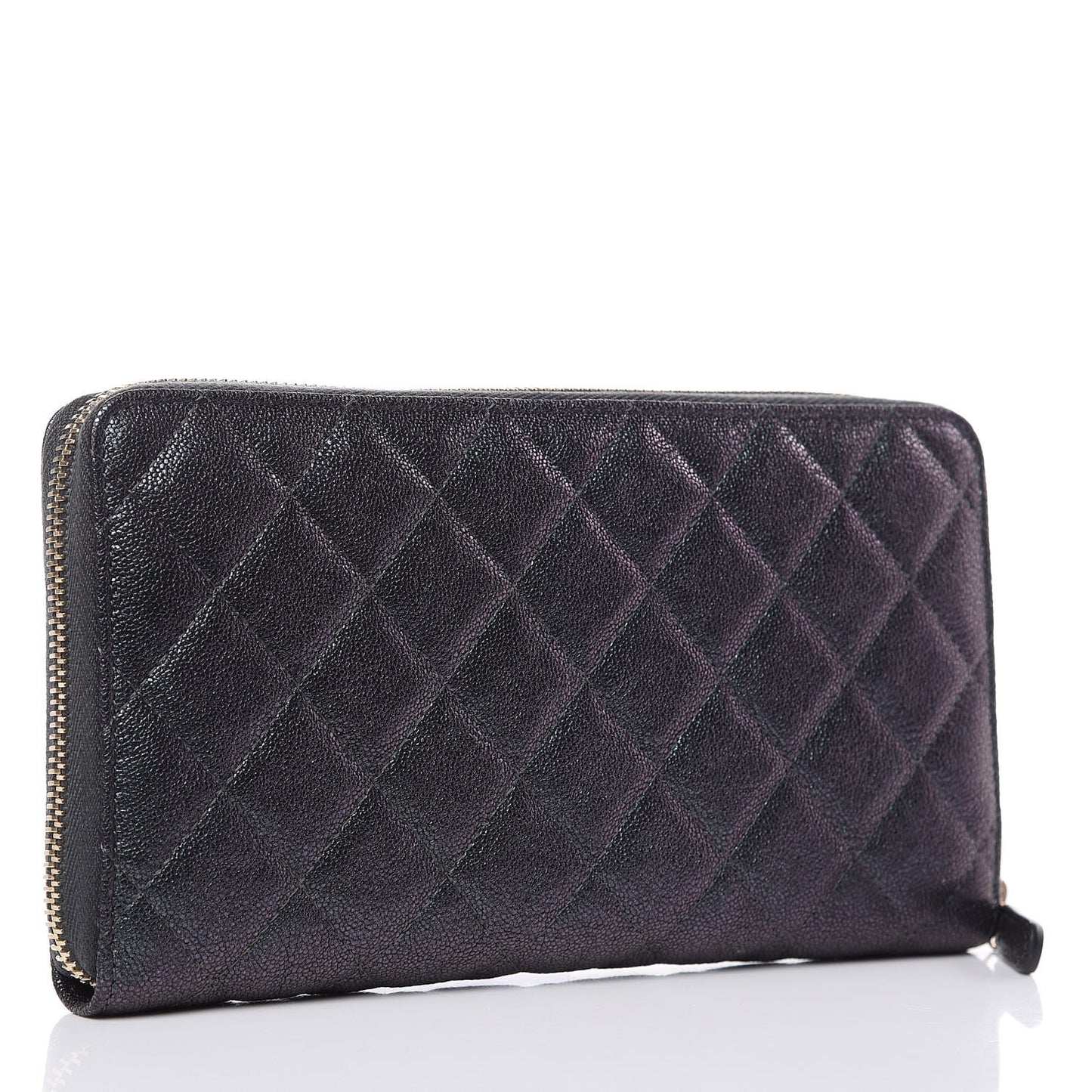 Iridescent Caviar Quilted Large Zip Around Organizer Wallet Black