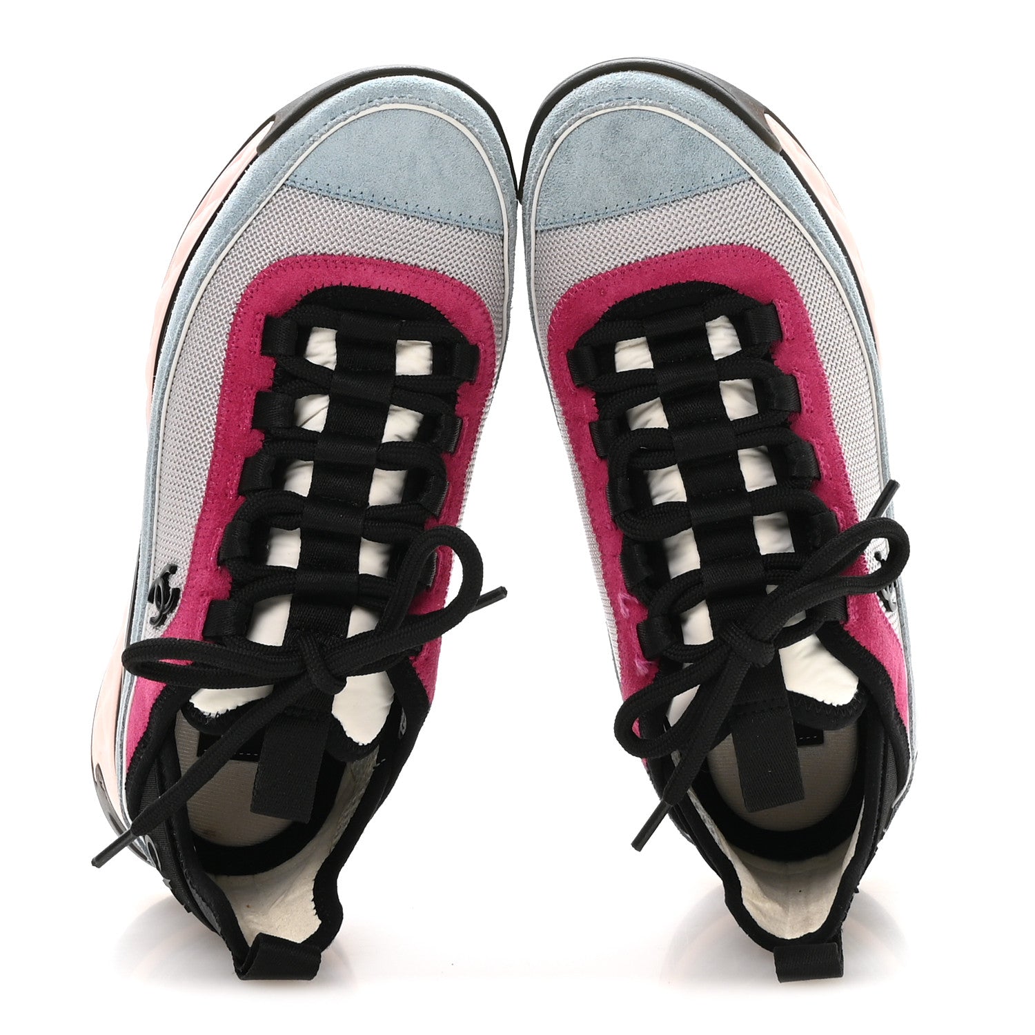 Chanel Fabric Suede CC Sneakers 36 Light Grey Light Blue Fuchsia 2 of 8
