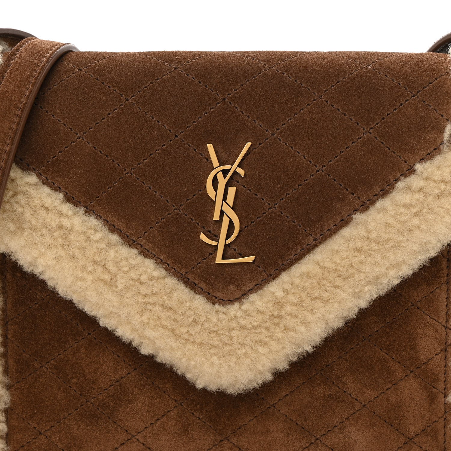 Saint Laurent Nubuck Shearling Quilted Mini Gaby Satchel Natural Tan 8 of 17