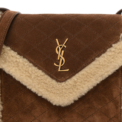 Saint Laurent Nubuck Shearling Quilted Mini Gaby Satchel Natural Tan 8 of 17
