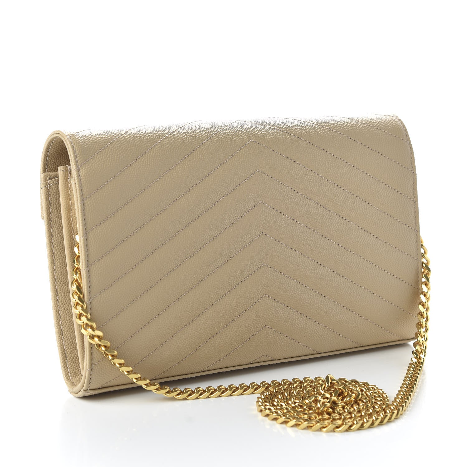 Saint Laurent Grain De Poudre Matelasse Chevron Monogram Chain Wallet Nude Powder 3 of 10