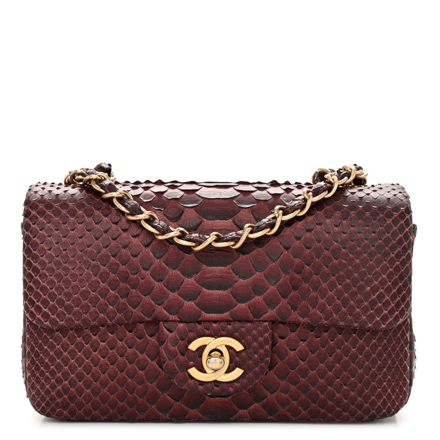 Chanel Snakeskin Mini Rectangular Flap Burgundy 1 of 13
