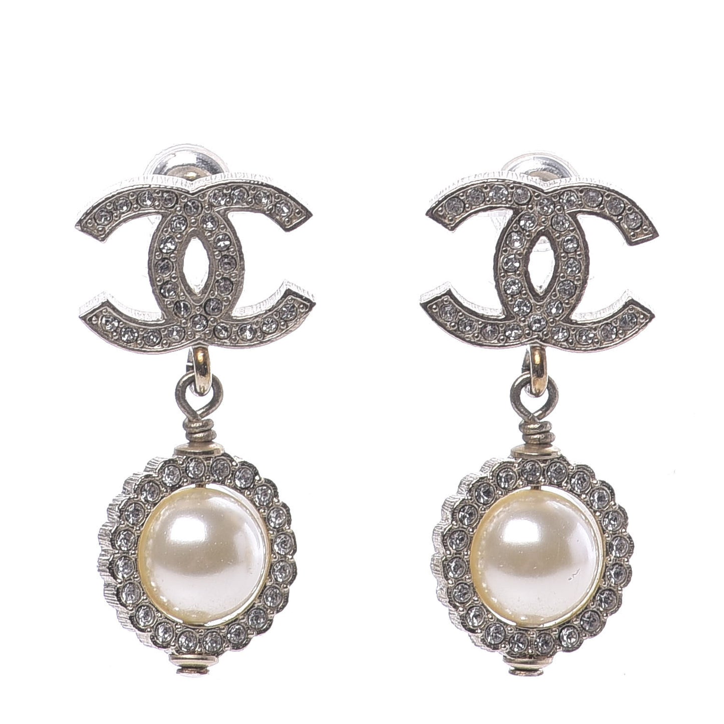 Crystal Pearl CC Lace Camellia Earrings Gold