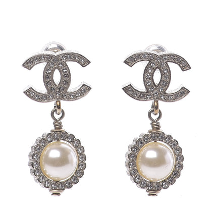 Chanel Crystal Pearl CC Lace Camellia Earrings Gold 1 of 5
