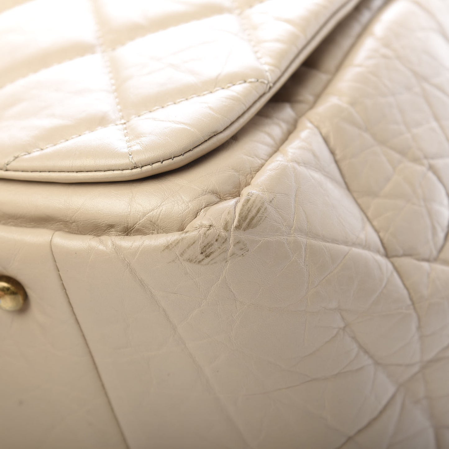 Aged Calfskin Quilted Large Pondichery Flap Beige