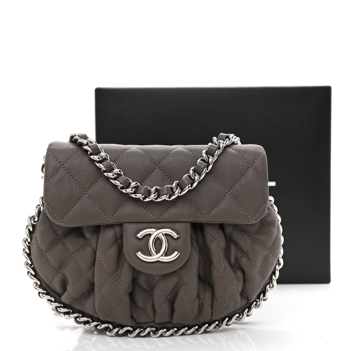 Washed Lambskin Quilted Mini Chain Around Flap Taupe