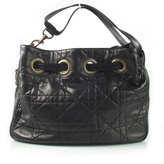 Leather Medium Cannage Tote Black