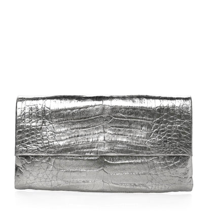 Nancy Gonzalez Metallic Crocodile Clutch Silver 1 of 9