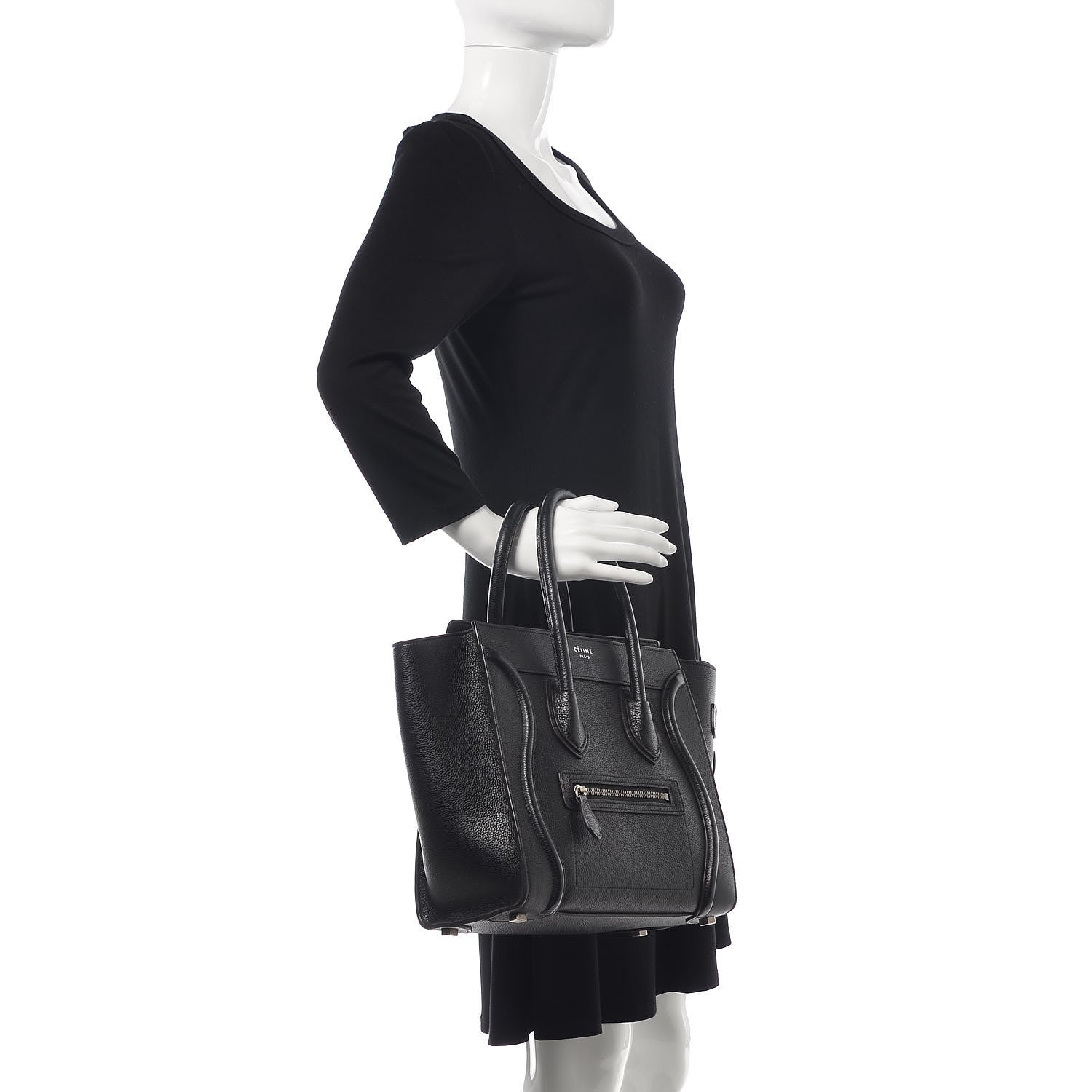 Celine Drummed Calfskin Micro Luggage Black 2 of 7
