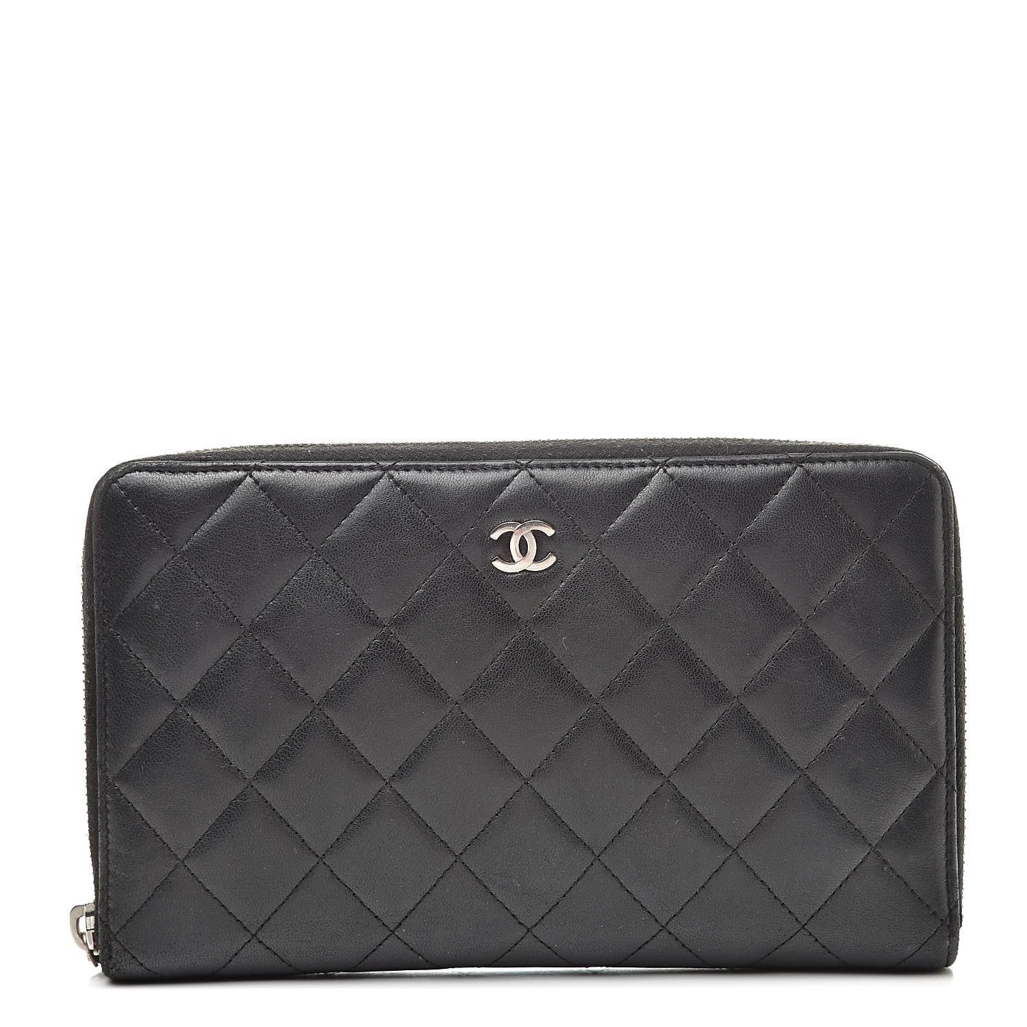 Chanel Lambskin Quilted Large Zip Around Organizer Wallet Black 1 of 16