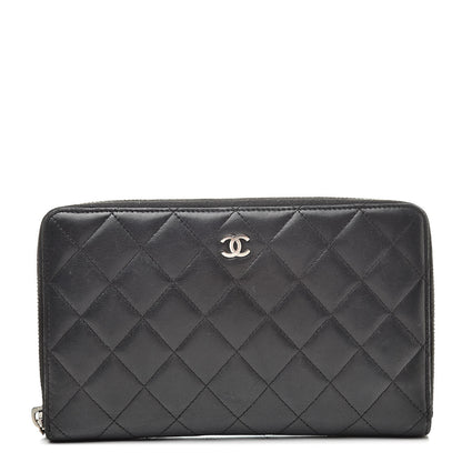 Chanel Lambskin Quilted Large Zip Around Organizer Wallet Black 1 of 16
