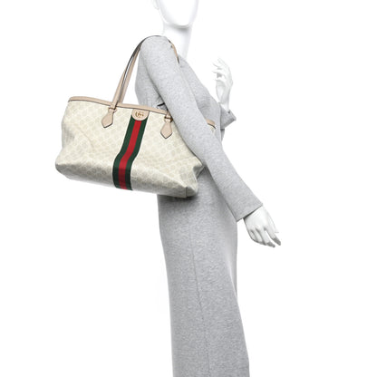 Gucci GG Supreme Monogram Textured Dollar Calfskin Web Medium Ophidia Shopping Tote Beige Mystic White Oatmeal 2 of 13
