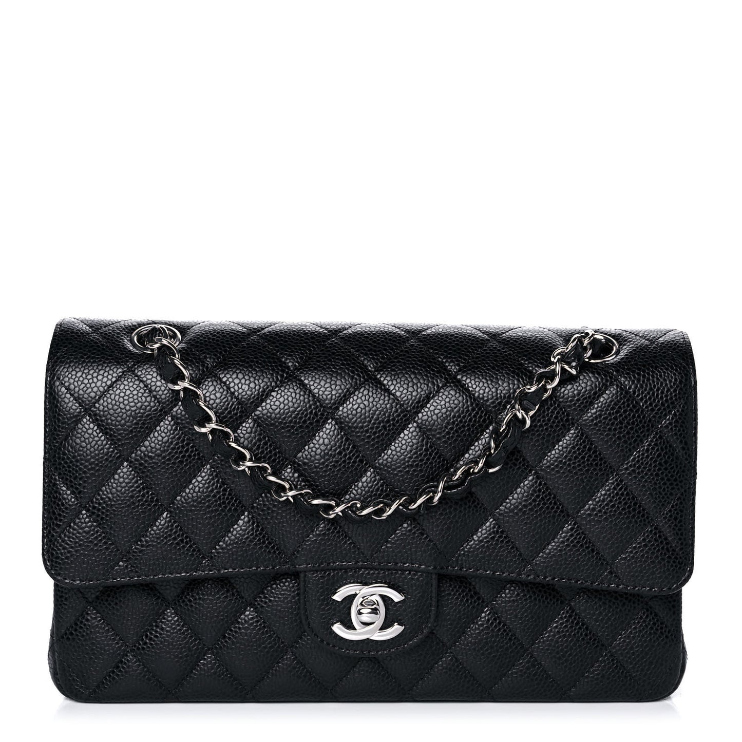 Caviar Quilted Medium Double Flap Black