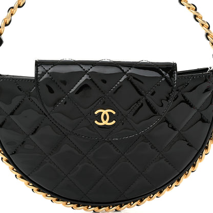 Chanel Patent Calfskin Quilted Chain Hoop Bag Black 8 of 10