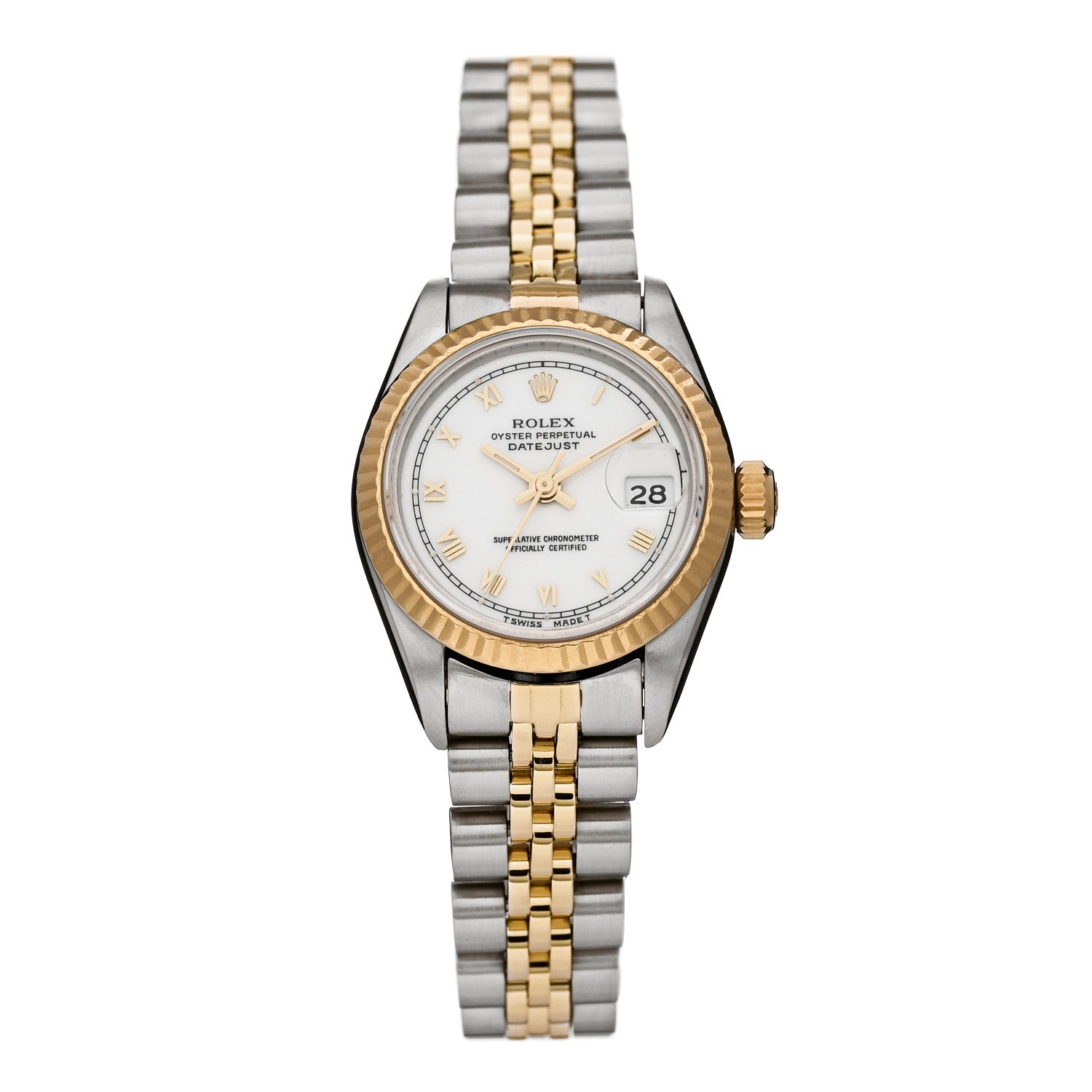 Rolex Stainless Steel 18K Yellow Gold 26mm Oyster Perpetual Datejust Watch White Roman 69173 1 of 4