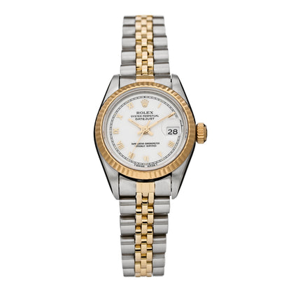 Rolex Stainless Steel 18K Yellow Gold 26mm Oyster Perpetual Datejust Watch White Roman 69173 1 of 4
