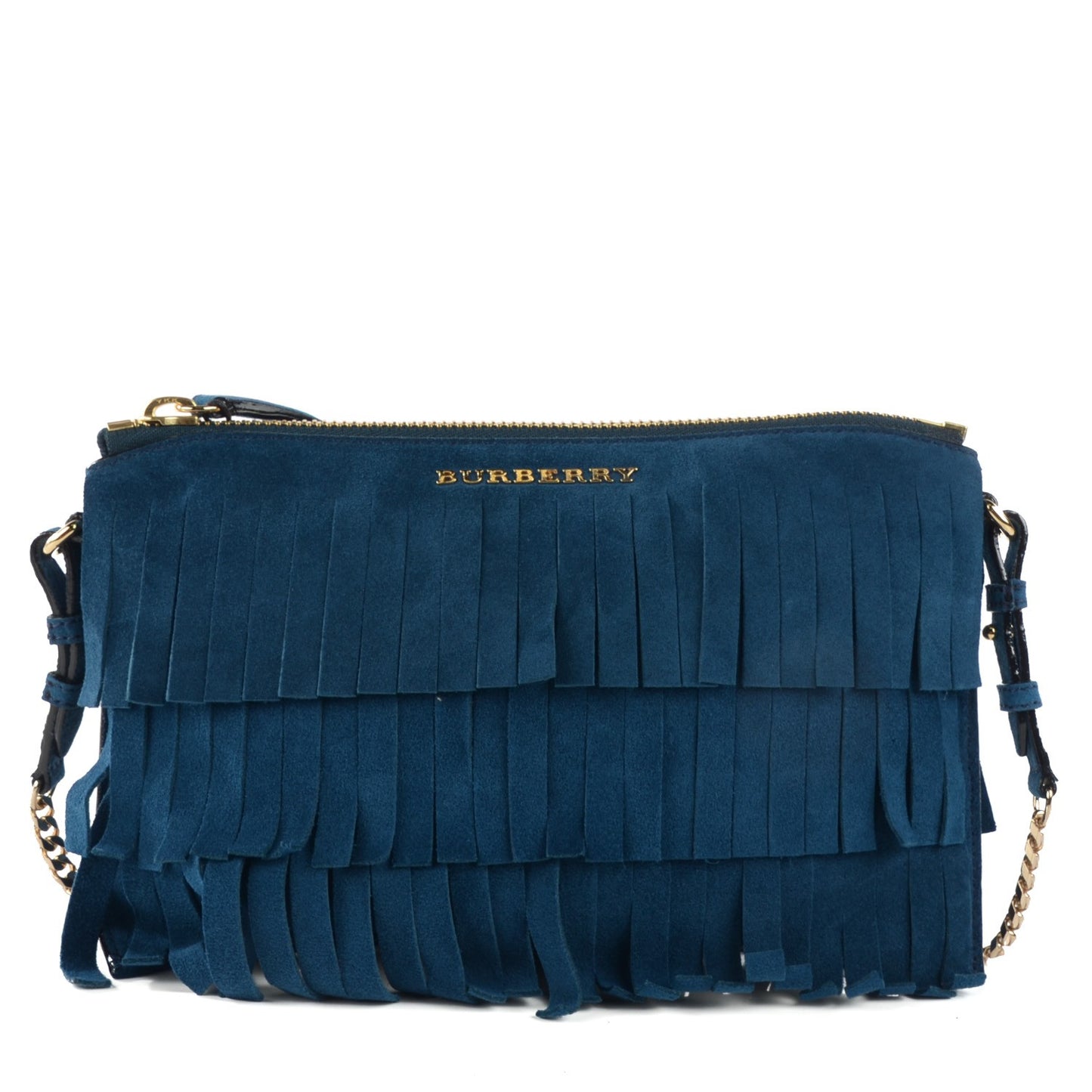 Suede Fringe Peyton Crossbody Clutch Bag Marine