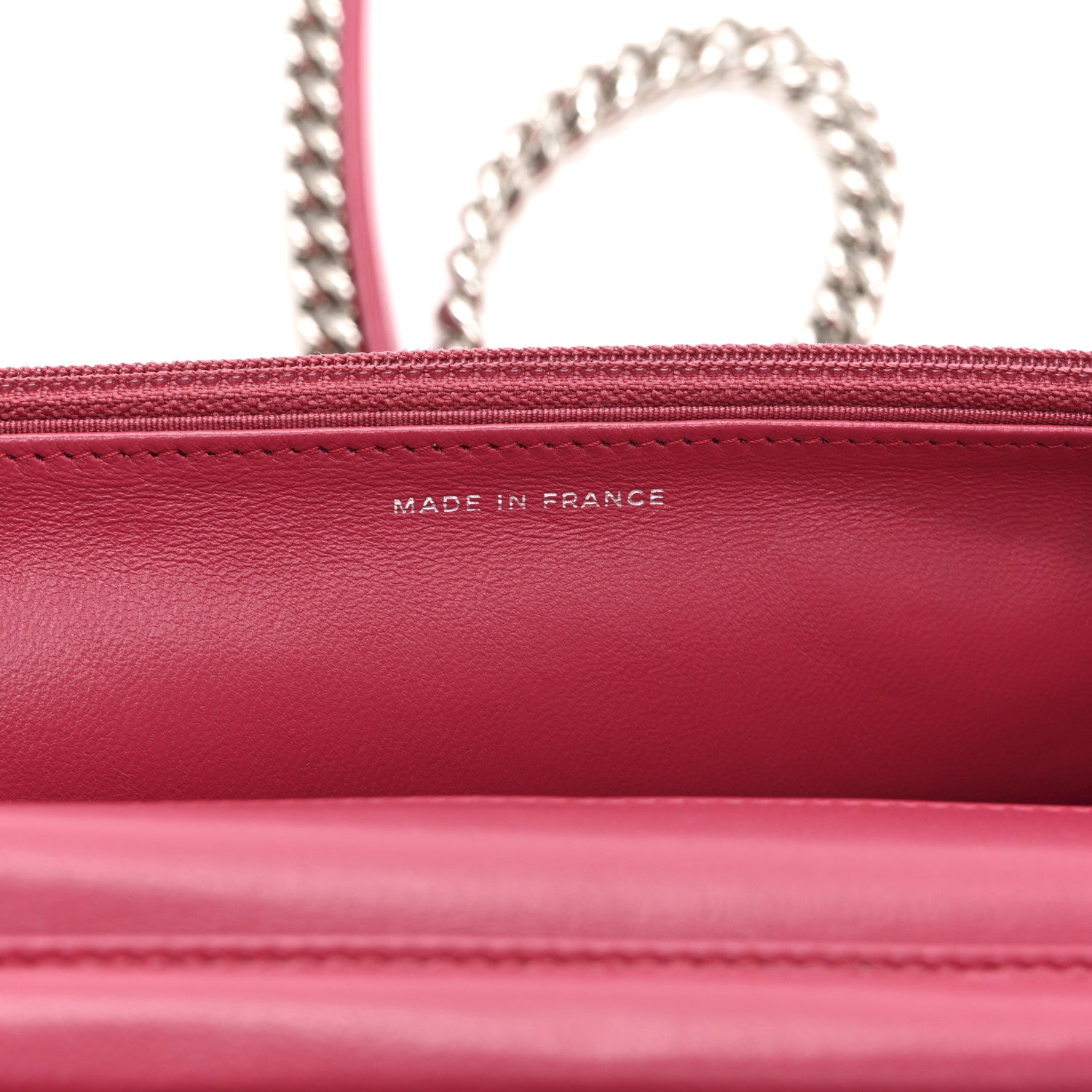 Chanel Lambskin Quilted Boy Wallet On Chain WOC Dark Fuchsia 7 of 11