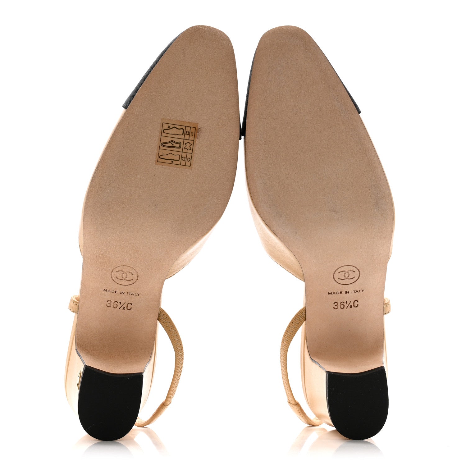 Chanel Goatskin Grosgrain Cap Toe CC Slingback Pumps 36.5 Beige Black 6 of 10