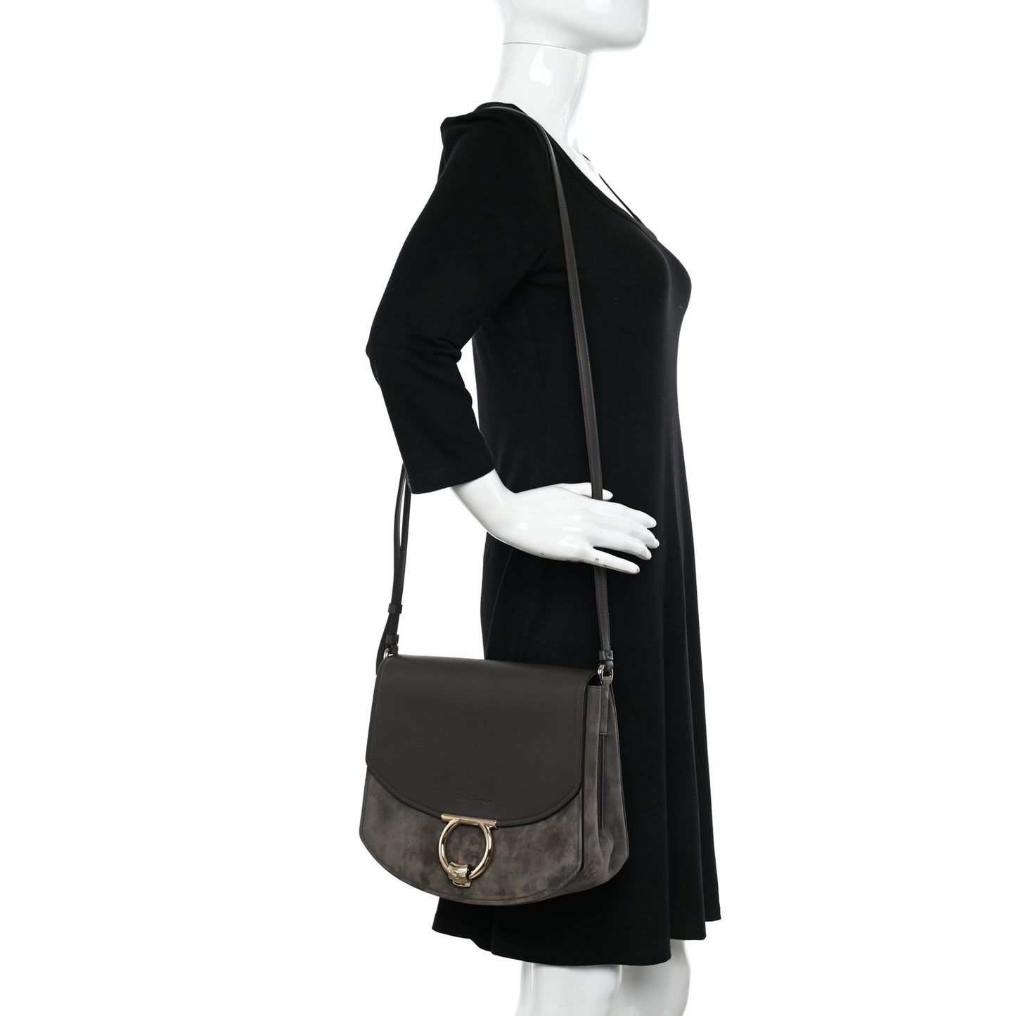 Calfskin Suede Medium Margot Crossbody Grey