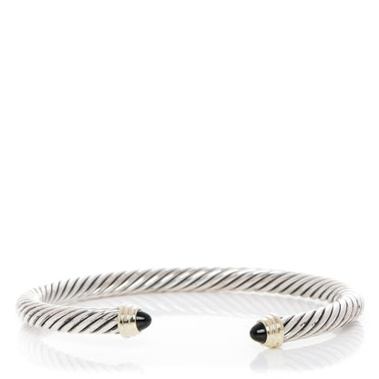 David Yurman Sterling Silver 14K Yellow Gold Black Onyx 5mm Cable Classics Petite Color Bracelet 1 of 4