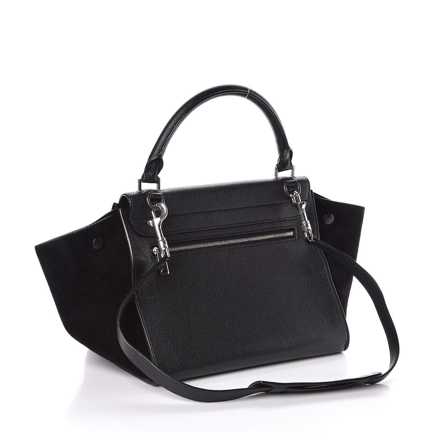 Celine Drummed Calfskin Suede Small Trapeze Black 3 of 9