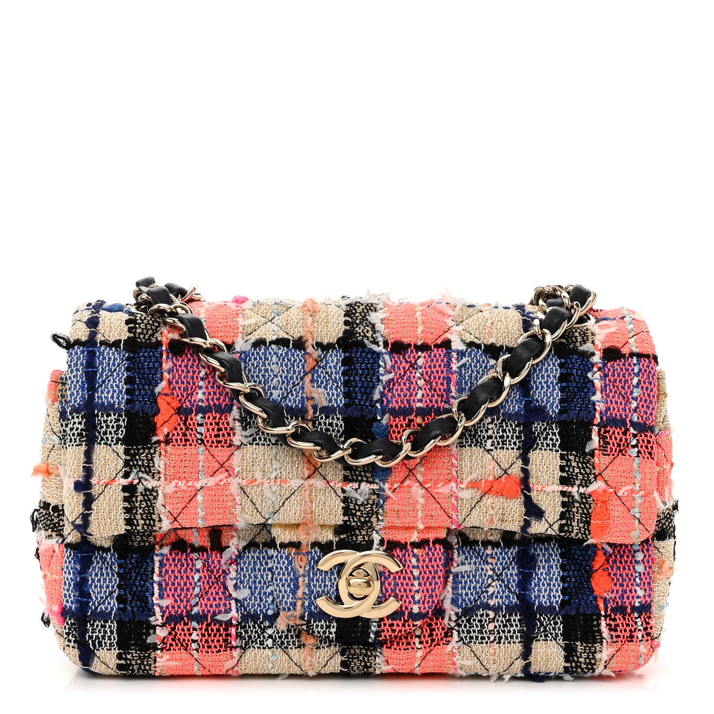 Tweed Quilted Mini Rectangular Flap Blue Orange Yellow