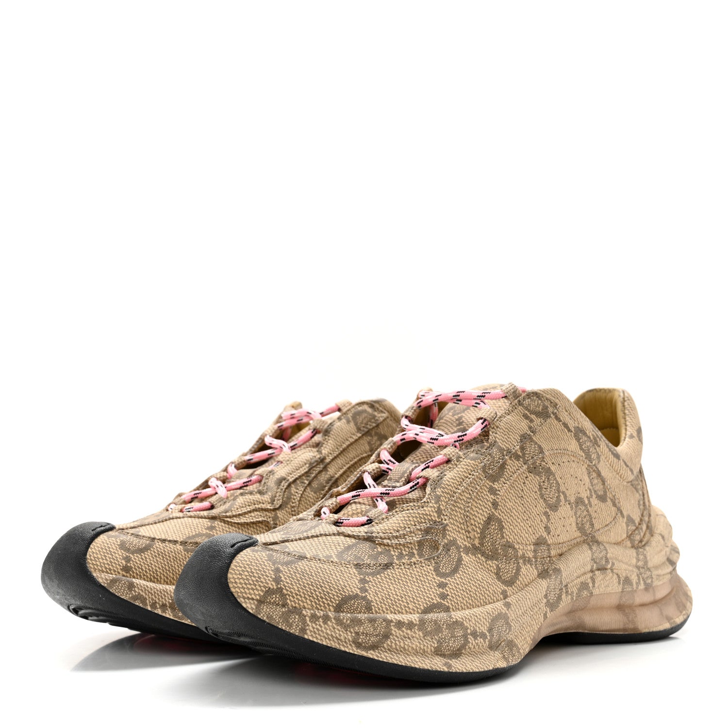 Gucci Ultralight Plume Calfskin Monogram Printed Womens Gucci Run Sneakers 38 Beige Ebony 3 of 12