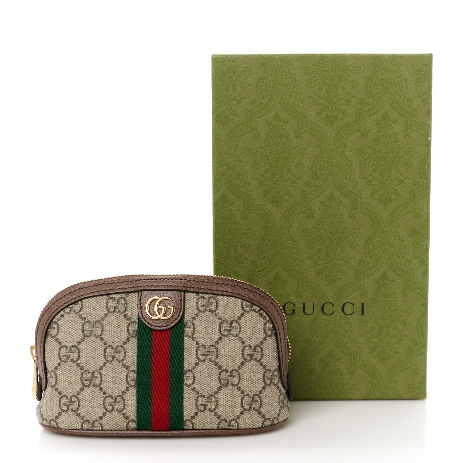 Gucci GG Supreme Monogram Textured Calfskin Web Medium Ophidia Cosmetic Case Beige Ebony New Acero 9 of 9