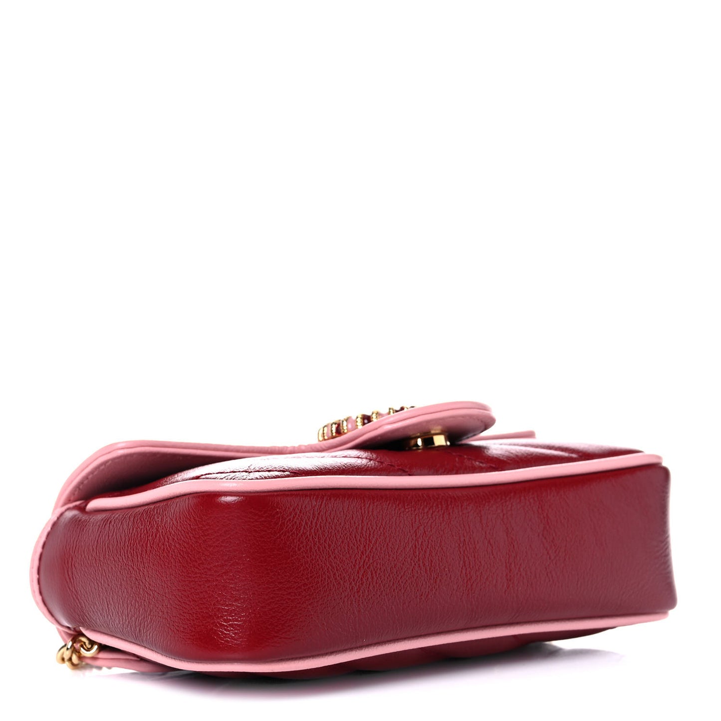 Azalea Calfskin Enamel Matelasse Diagonal Super Mini Torchon GG Marmont Shoulder Bag New Cherry Red Wild Rose