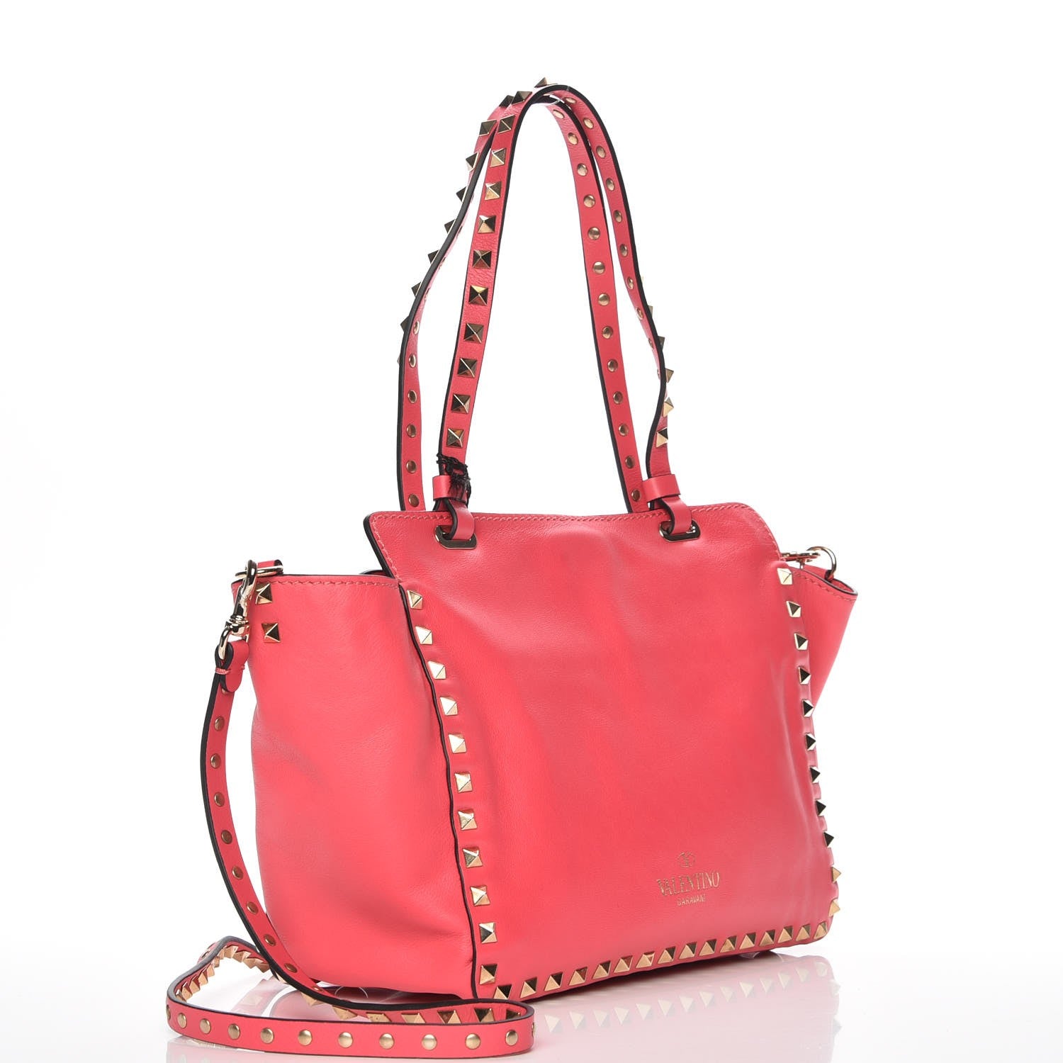Valentino Garavani Vitello Small Rockstud Tote Raspberry 4 of 8