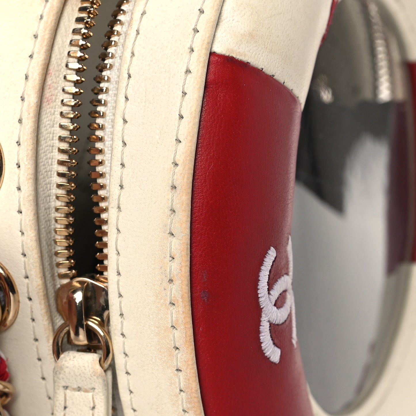 Lambskin Coco Lifesaver Round Bag Red White