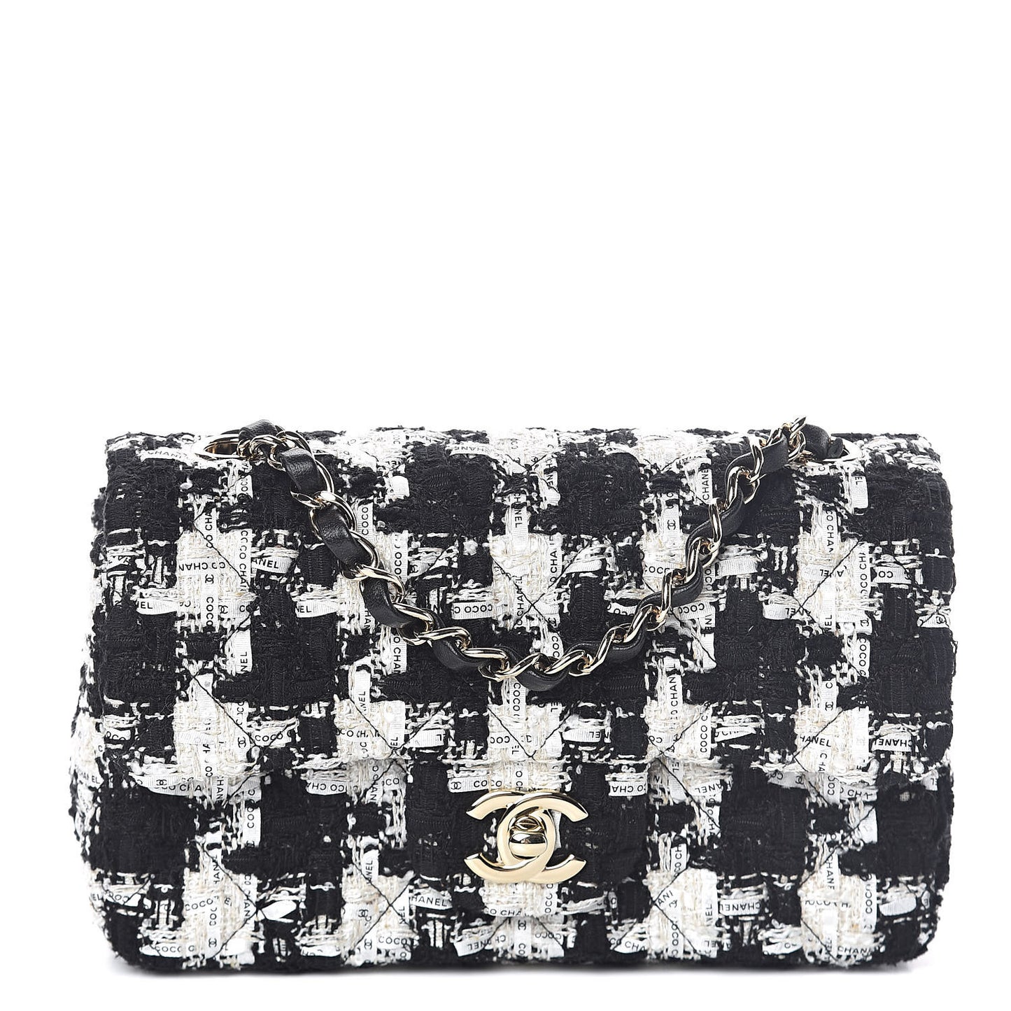 Tweed Quilted Mini Rectangular Flap Black Ecru White