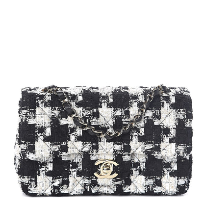 Chanel Tweed Quilted Mini Rectangular Flap Black Ecru White 1 of 10