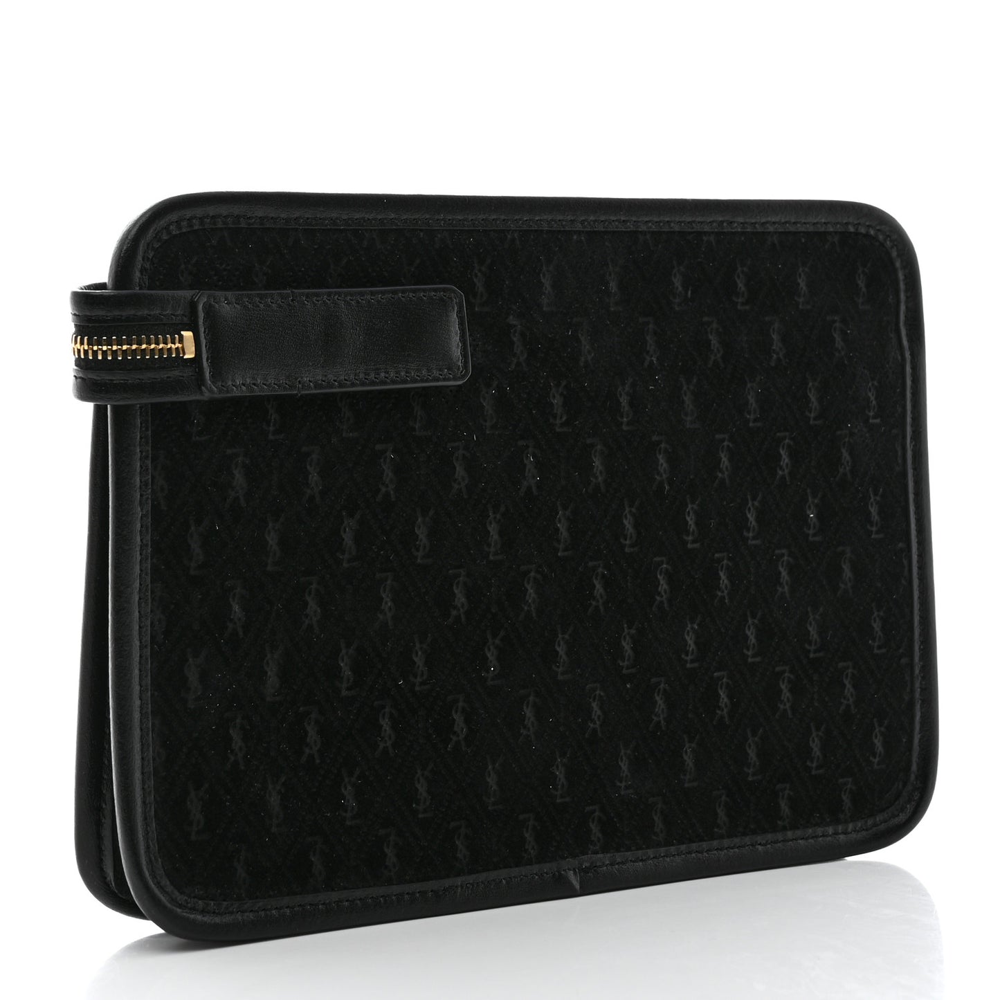 Suede All-Over Monogram Pouch Black