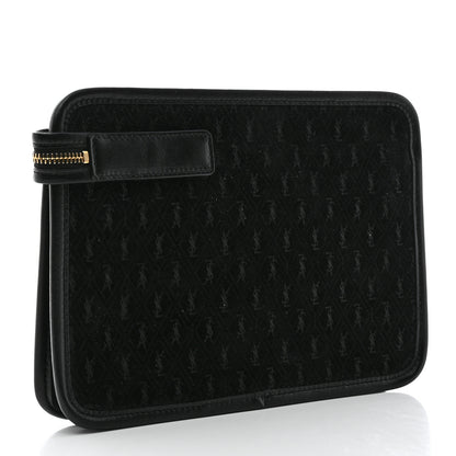 Saint Laurent Suede All-Over Monogram Pouch Black 3 of 7