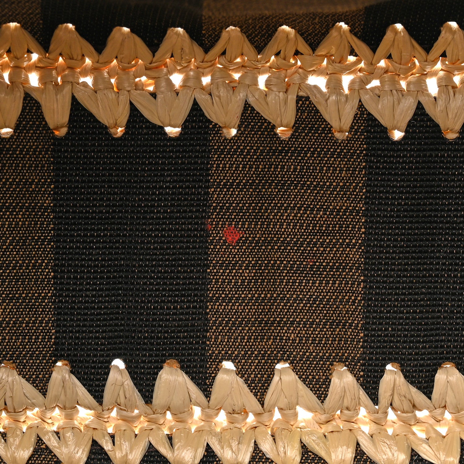 Fendi Fabric Jacquard Raffia Straw Pequin Gingham Woven Baguette Beige Black Natural 10 of 10
