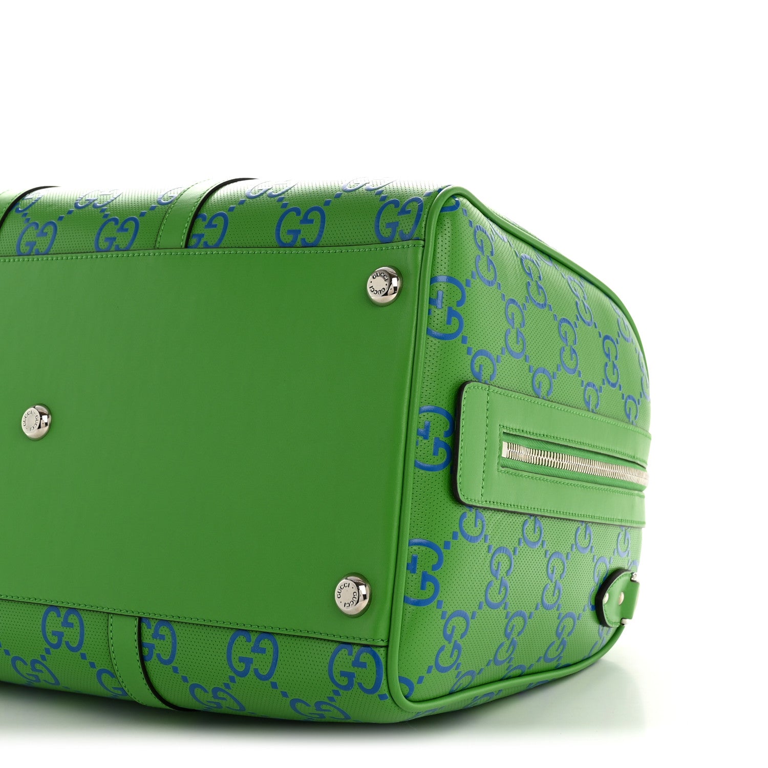 Gucci Calfskin GG Tennis Embossed Large Duffle Bag Joy Green Joy Blue 7 of 9