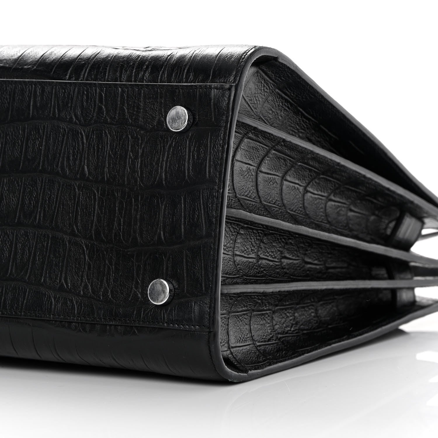 Saint Laurent Calfskin Crocodile Embossed Small Sac de Jour Black 10 of 13
