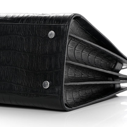 Saint Laurent Calfskin Crocodile Embossed Small Sac de Jour Black 10 of 13