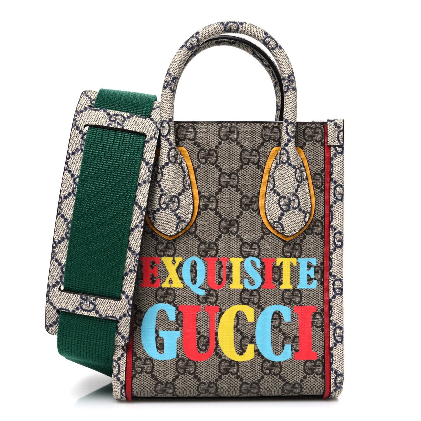 GG Supreme Monogram Exquisite Mini Vertical Tote Beige Ebony Blue Crop Live Red