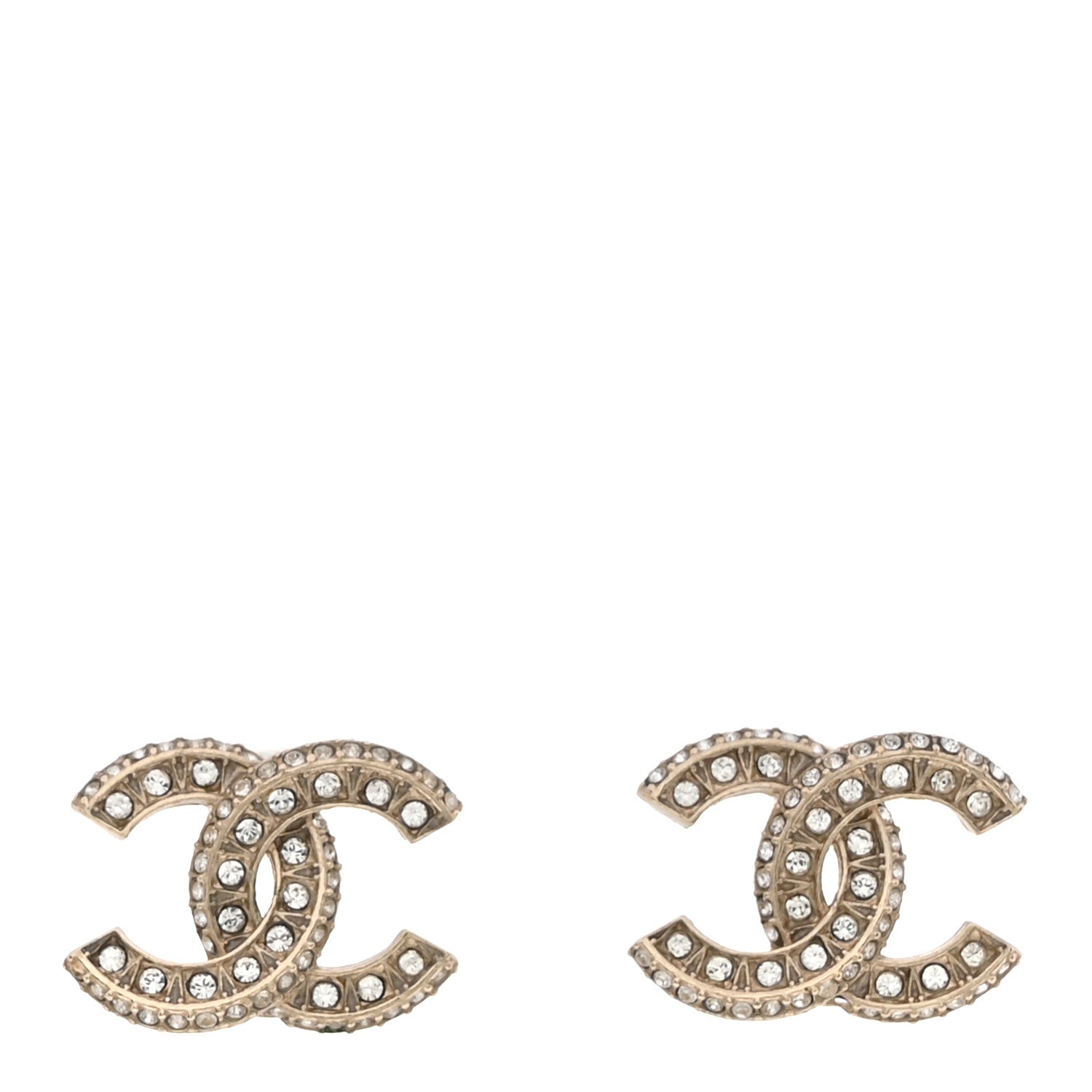 Chanel Crystal Timeless CC Earrings Light Gold 1 of 5