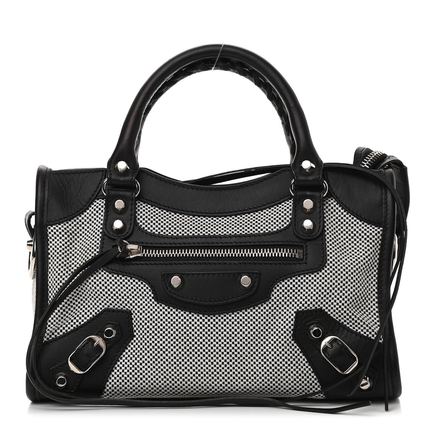Calfskin Twill Classic Silver Hardware Mini City Black White