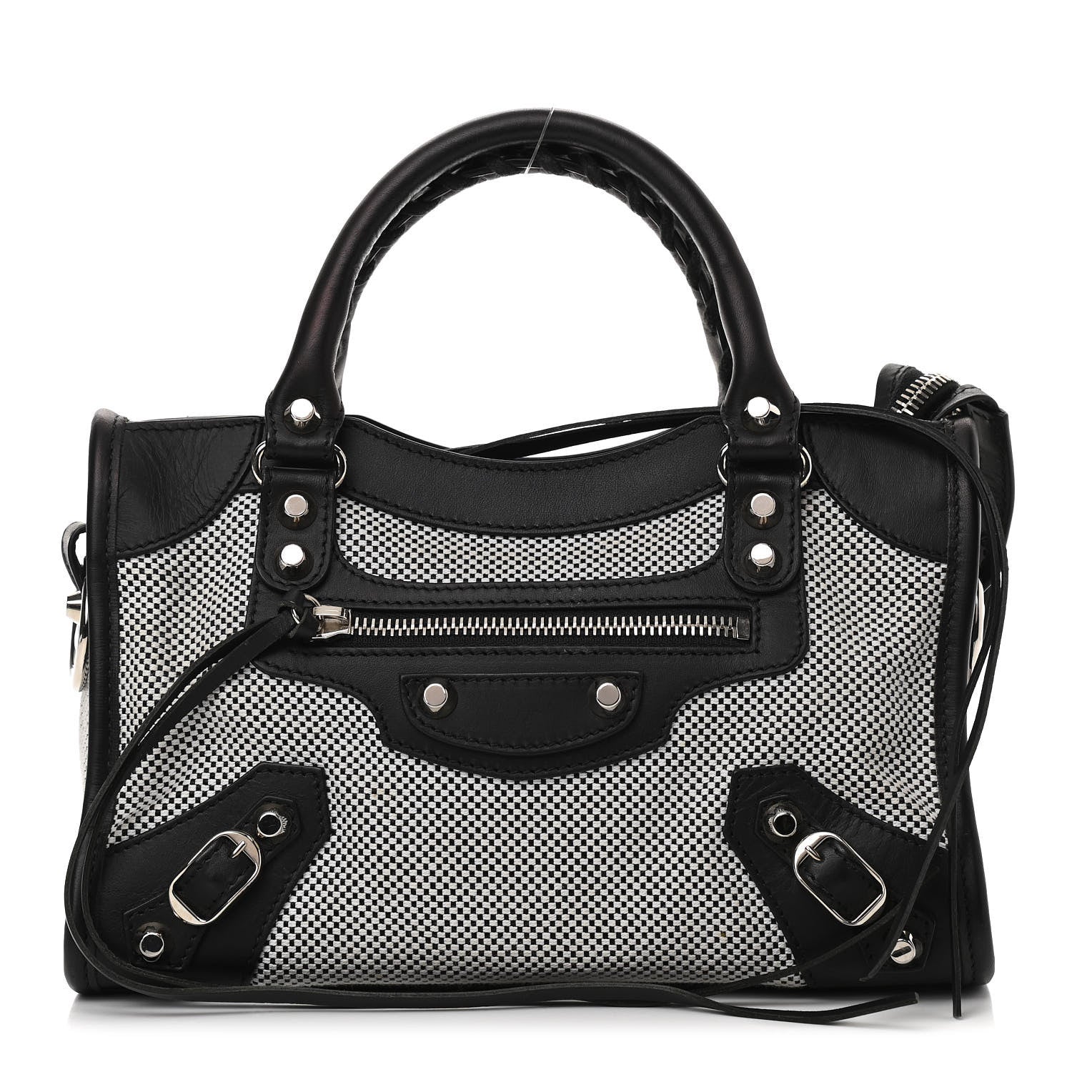 Balenciaga Calfskin Twill Classic Silver Hardware Mini City Black White 1 of 12