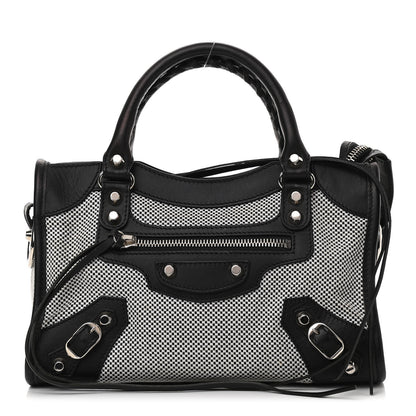Balenciaga Calfskin Twill Classic Silver Hardware Mini City Black White 1 of 12