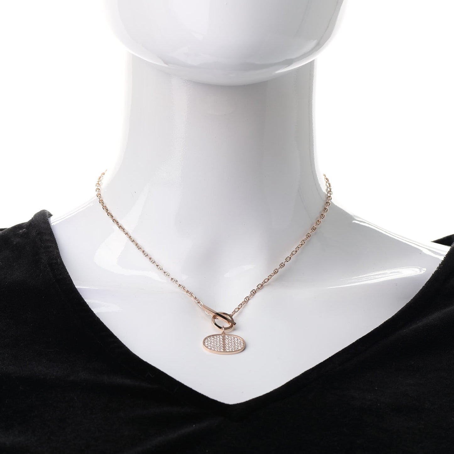 18K Rose Gold Diamond Chaine D'Ancre Verso Pendant Necklace ST