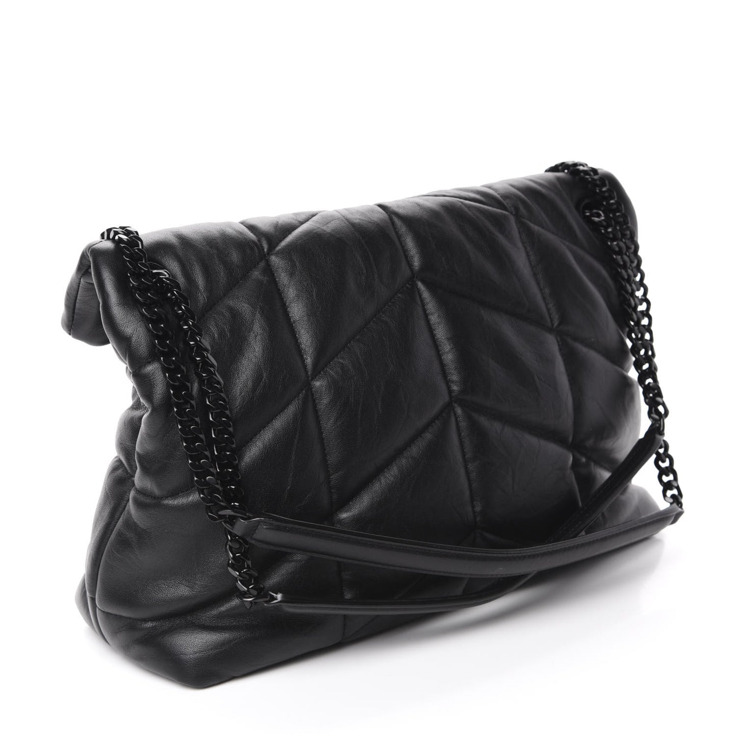 Lambskin Quilted Medium Loulou Puffer Monogram Chain Satchel Black