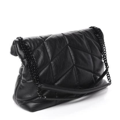 Saint Laurent Lambskin Quilted Medium Loulou Puffer Monogram Chain Satchel Black 3 of 11