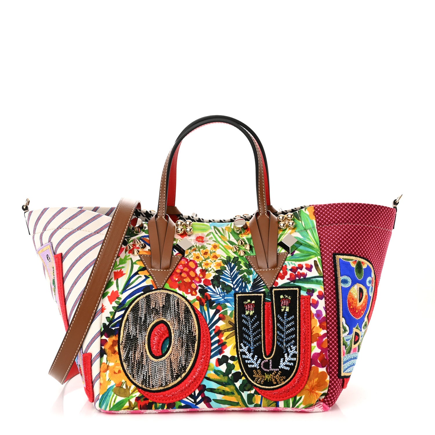 Christian Louboutin Canvas Embroidered Calfskin Caracaba Tote Multicolor 1 of 11