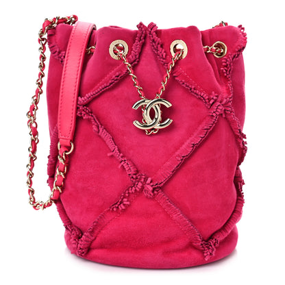 Chanel Suede Fringe Drawstring Bag Fuchsia 1 of 10